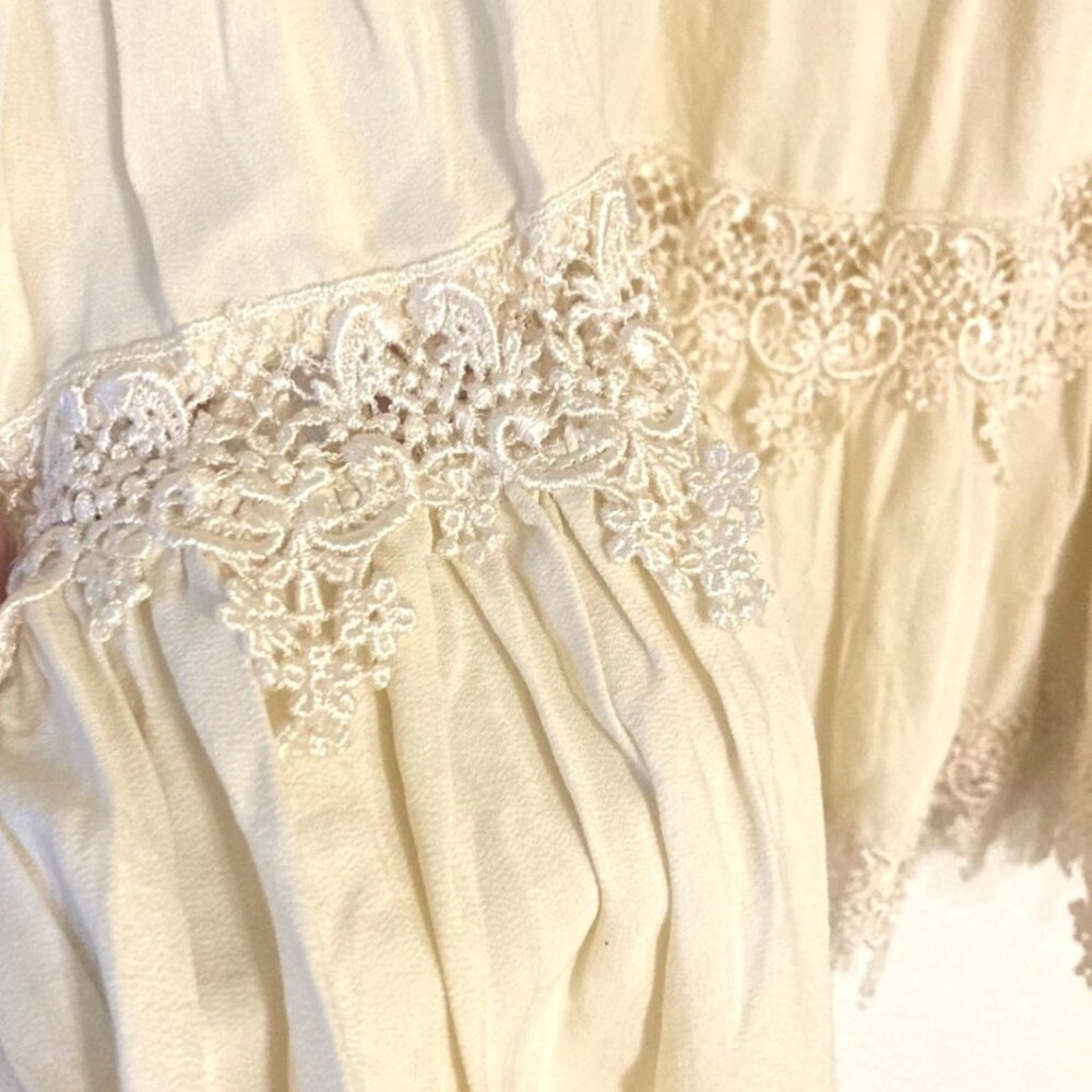 Rona Vintage Hippie Flowy Mini Dress Off White Lace Boho - Picture 8 of 9